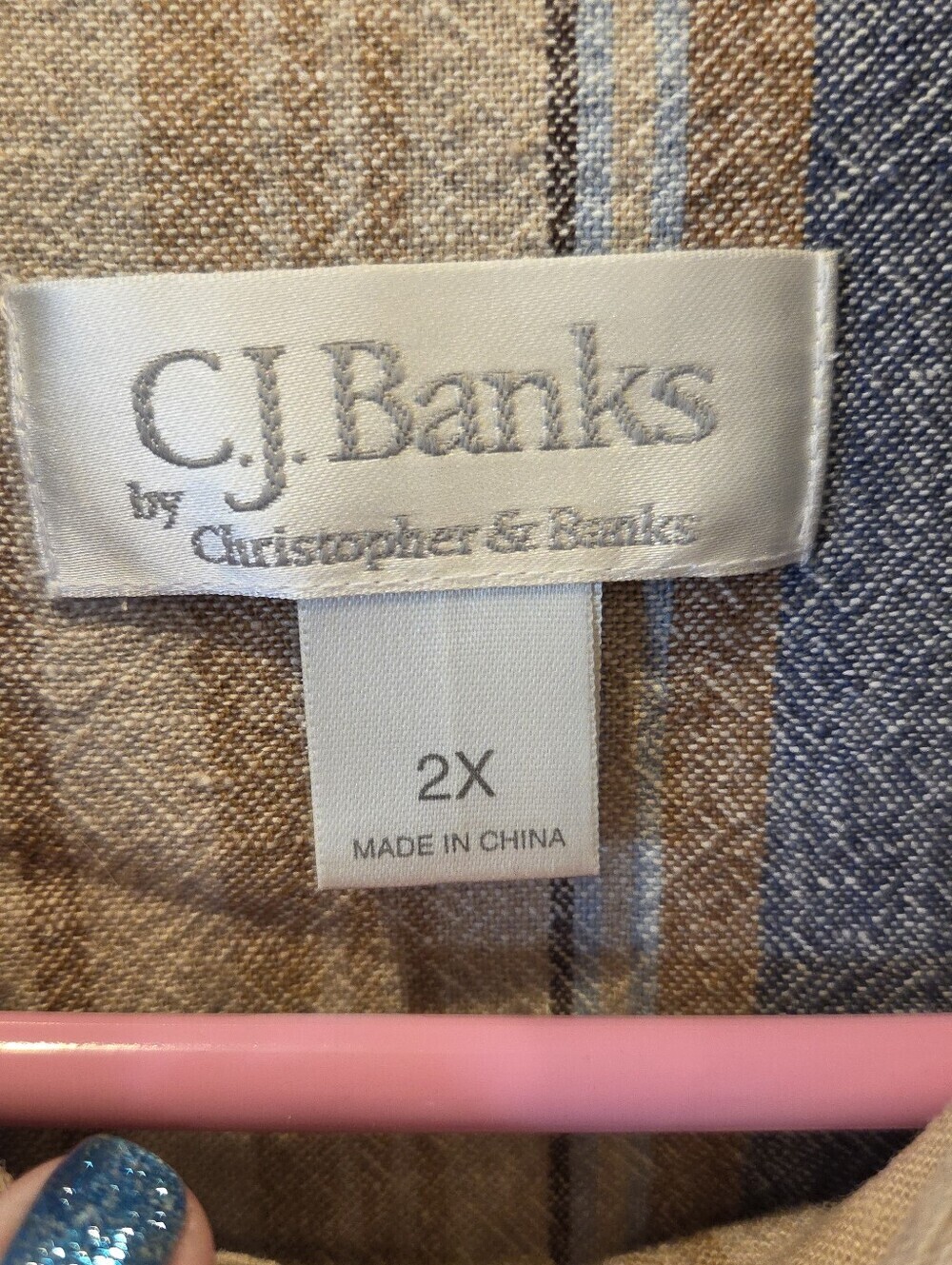 CJ Banks 2X Striped Linen Rayon Blouse Coastal Boho Lagenlook Top - Picture 6 of 13